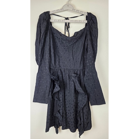 Wayf Dresses & Skirts - WAYF Mini Dress Womens Size S Black Jacquard Ruffle Square Neck Puff Sleeve